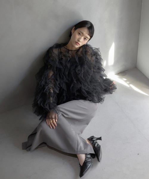 ブラウス シャツ 「MINERTE」「オケージョン」 ruffled tulle blouse / フリルチュールブラウス レディース セール】【MINERTE】【オケージョン】 ruffled tulle blouse