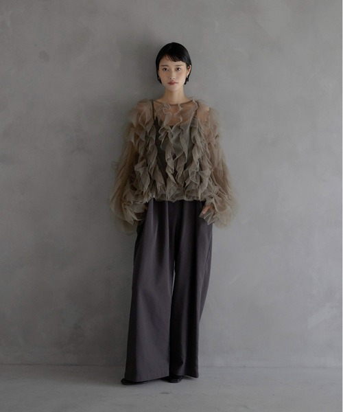 ブラウス シャツ 「MINERTE」「オケージョン」 ruffled tulle blouse / フリルチュールブラウス レディース MINERTE ブラウス シャツ 「MINERTE」「オケージョン」 ruffled