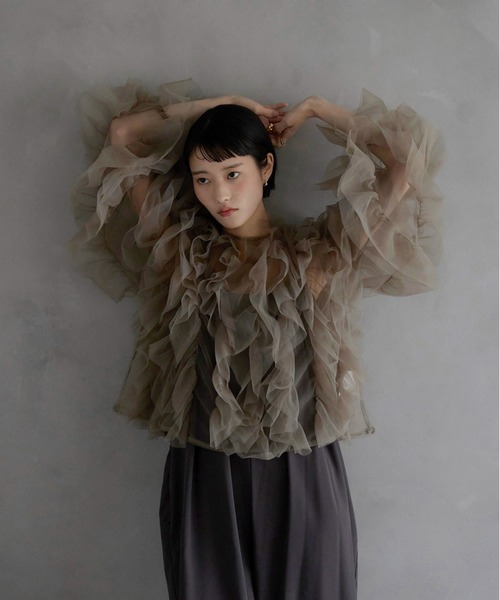 ブラウス シャツ 「MINERTE」「オケージョン」 ruffled tulle blouse / フリルチュールブラウス レディース MINERTE ブラウス シャツ 「MINERTE」「オケージョン」 ruffled