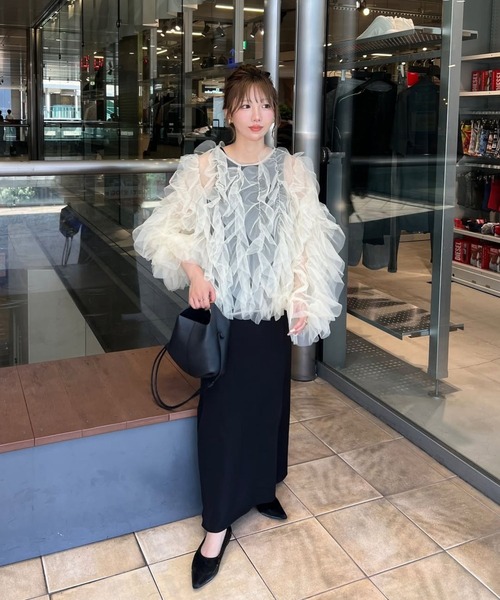 セール】【MINERTE】【オケージョン】 ruffled tulle blouse