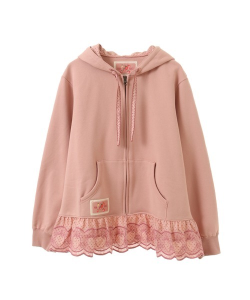PINK HOUSE（ピンクハウス）の「いちごステッチレース使いパーカー（パーカー・レディース・ブラック/ブルーグレー/アイボリー/ピンク/ミント・MEDIUM/LARGE）」の6枚目の写真