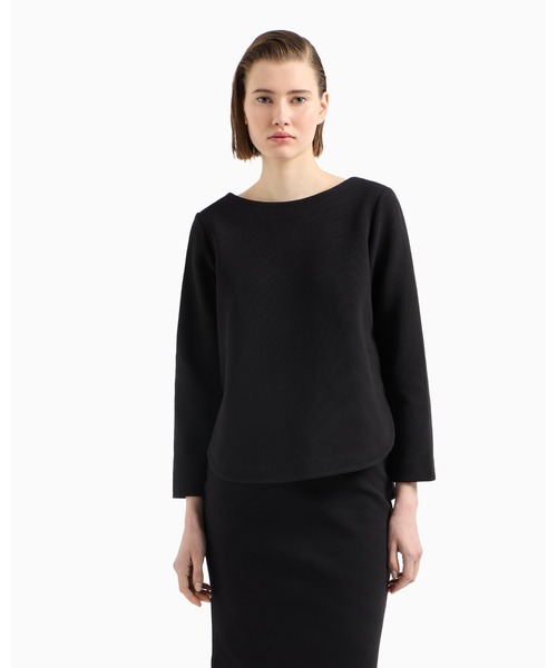 EMPORIO ARMANI(エンポリオアルマーニ)の「【エンポリオ アルマーニ】セーター オットマンジャージー サイドスリット(ニット/セーター・レディース・ホワイト/ブラック・MEDIUM/X-SMALL/LARGE/SMALL)」の1枚目の写真