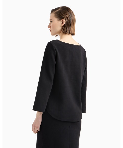 EMPORIO ARMANI(エンポリオアルマーニ)の「【エンポリオ アルマーニ】セーター オットマンジャージー サイドスリット(ニット/セーター・レディース・ホワイト/ブラック・MEDIUM/X-SMALL/LARGE/SMALL)」の3枚目の写真