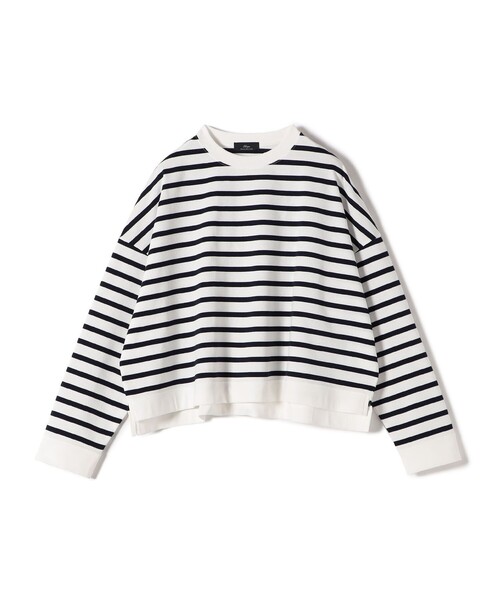 SHIPS Primary Navy Label:コットン ボーダー クルーネック プル