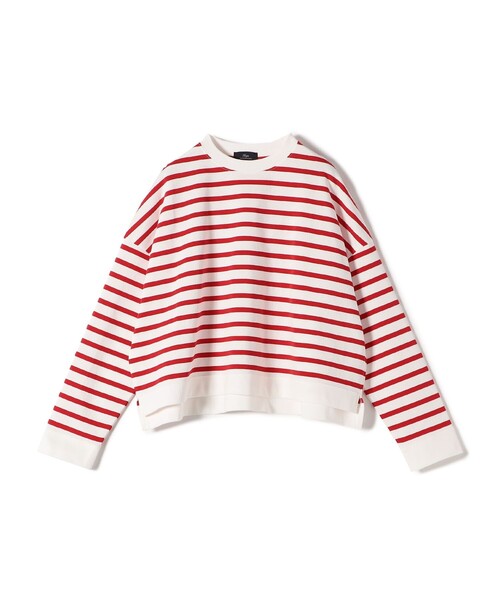 SHIPS Primary Navy Label:コットン ボーダー クルーネック プル