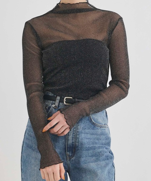 Edit Sheen（エディットシーン）の「ラメシアーメロウハイネック（Tシャツ/カットソー・レディース・ダークグレー/ホワイト/ブラック/アイボリー・M）」の3枚目の写真