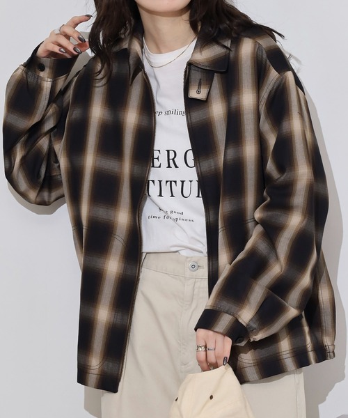 BIG MIKE(ビッグマイク)の「BIG MIKE レーヨン混 オンブレチェックブロックチェック スイングトップ ジップアップブルゾン(ブルゾン・メンズ・ホワイト×ブラック/ブラック系その他・L/M/XL)」の11枚目の写真