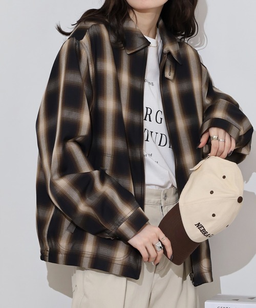 BIG MIKE(ビッグマイク)の「BIG MIKE レーヨン混 オンブレチェックブロックチェック スイングトップ ジップアップブルゾン(ブルゾン・メンズ・ホワイト×ブラック/ブラック系その他・L/M/XL)」の12枚目の写真