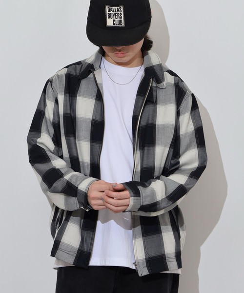 BIG MIKE(ビッグマイク)の「BIG MIKE レーヨン混 オンブレチェックブロックチェック スイングトップ ジップアップブルゾン(ブルゾン・メンズ・ホワイト×ブラック/ブラック系その他・L/M/XL)」の15枚目の写真