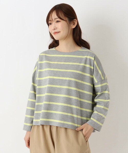 one'sterrace(ワンズテラス)の「ワイドボーダー 9分袖プルオーバー(Tシャツ/カットソー・レディース・アイボリー系8/ライトグリーン系/グレー系4/ブラック系8・02)」の2枚目の写真