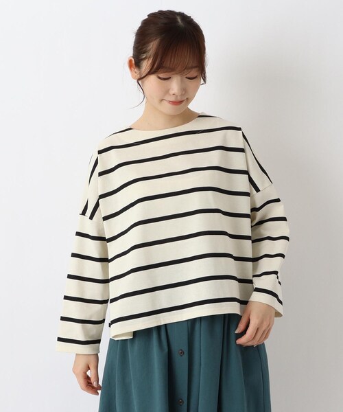 one'sterrace(ワンズテラス)の「ワイドボーダー 9分袖プルオーバー(Tシャツ/カットソー・レディース・アイボリー系8/ライトグリーン系/グレー系4/ブラック系8・02)」の3枚目の写真