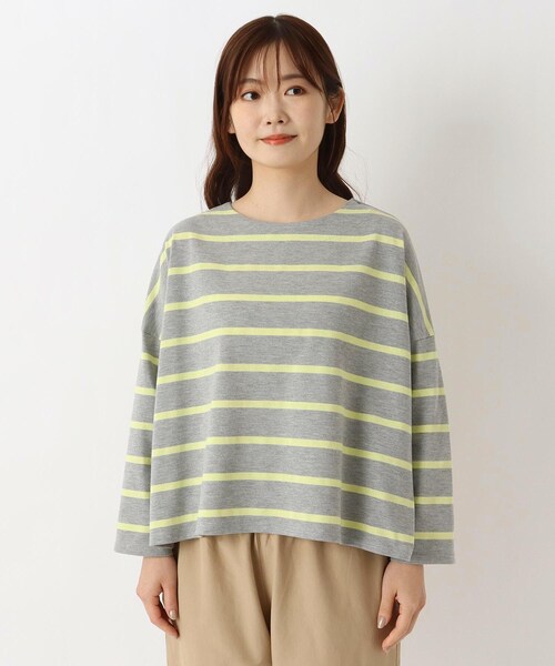 one'sterrace(ワンズテラス)の「ワイドボーダー 9分袖プルオーバー(Tシャツ/カットソー・レディース・アイボリー系8/ライトグリーン系/グレー系4/ブラック系8・02)」の5枚目の写真