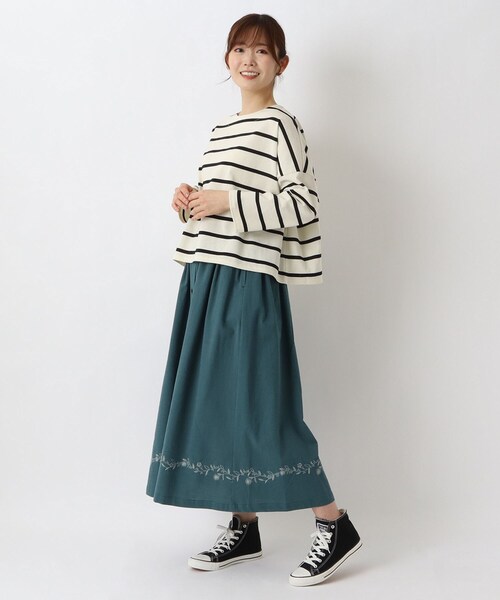 one'sterrace(ワンズテラス)の「ワイドボーダー 9分袖プルオーバー(Tシャツ/カットソー・レディース・アイボリー系8/ライトグリーン系/グレー系4/ブラック系8・02)」の13枚目の写真