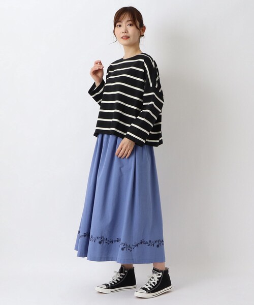 one'sterrace(ワンズテラス)の「ワイドボーダー 9分袖プルオーバー(Tシャツ/カットソー・レディース・アイボリー系8/ライトグリーン系/グレー系4/ブラック系8・02)」の15枚目の写真