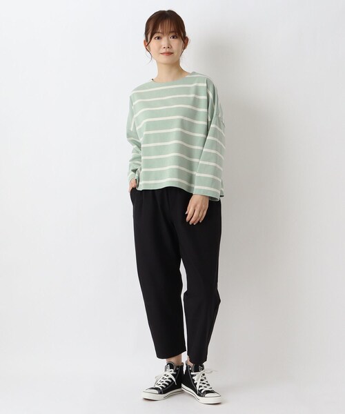 one'sterrace(ワンズテラス)の「ワイドボーダー 9分袖プルオーバー(Tシャツ/カットソー・レディース・アイボリー系8/ライトグリーン系/グレー系4/ブラック系8・02)」の17枚目の写真