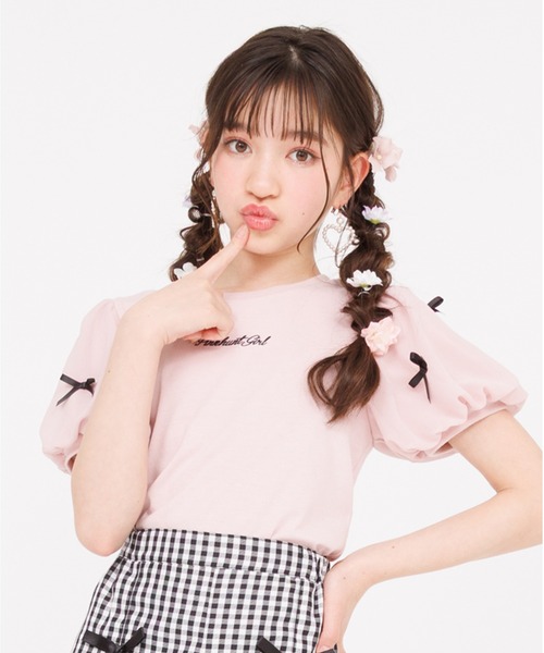 PINKHUNT（ピンクハント）の「PINKHUNT ピンクハント リボン付き 袖チュール Tシャツ 0554K（Tシャツ/カットソー・キッズ・ホワイト/ベビーピンク・130cm/140cm/150cm/160cm/120cm）」の6枚目の写真