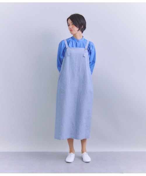 SIPULI（シプリ）の「Linen Chambray ジャンパースカート（ワンピース・レディース・ブラウン/ブルー・2）」の7枚目の写真