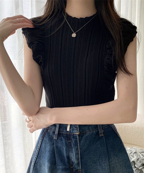 WESTSEA（ウエストシー）の「フレンチスリーブ ショート丈 リブトップス（タンクトップ・レディース・ブラック/ブラウン/オフホワイト・FREE）」の9枚目の写真