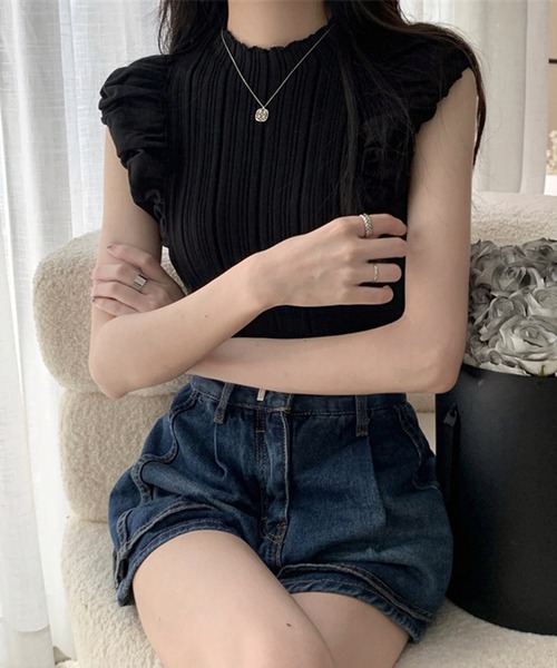 WESTSEA（ウエストシー）の「フレンチスリーブ ショート丈 リブトップス（タンクトップ・レディース・ブラック/ブラウン/オフホワイト・FREE）」の8枚目の写真