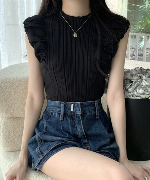 WESTSEA（ウエストシー）の「フレンチスリーブ ショート丈 リブトップス（タンクトップ・レディース・ブラック/ブラウン/オフホワイト・FREE）」の7枚目の写真