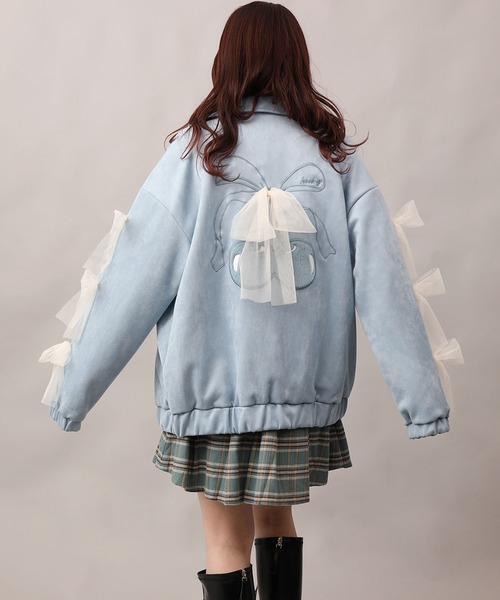 HOOK】for girls チェリー刺繍チュールリボン付きスエード風コーチ