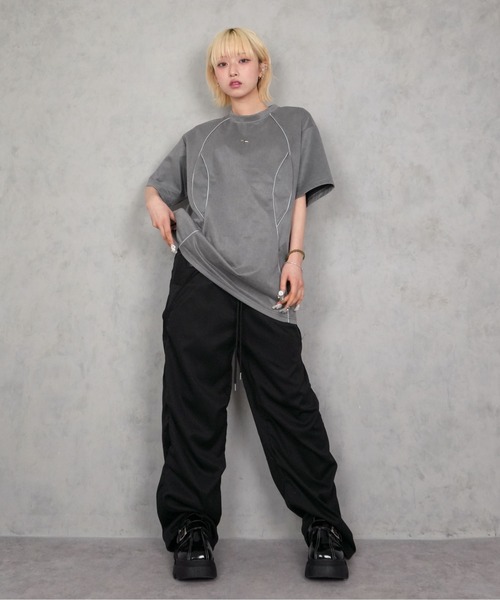 BARELY BLUE(ベアリーブルー)の「【 BARELY BLUE / ベアリーブルー 】 ラウンド ライン ワイドパンツ(カーゴパンツ・レディース・ブラック/チャコールグレー/ライトグレー・S/M/L/XL)」の14枚目の写真