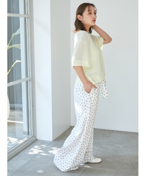 【4/19限定ご希望値下げ】 GELATO PIQUE ホワイトルームウェア セール】ガーゼライクロングパンツ（ルームウェア/パジャマ
