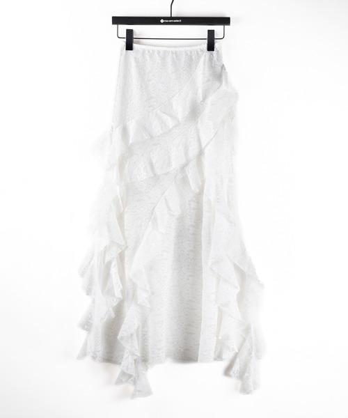 me+em select(ミームセレクト)の「※※【 2color /裏地付 】アシンメトリーフリルレーススリットロングスカート / asymmetry frill lace slit long skirt(スカート・レディース・ブラック/ホワイト・FREE)」の22枚目の写真