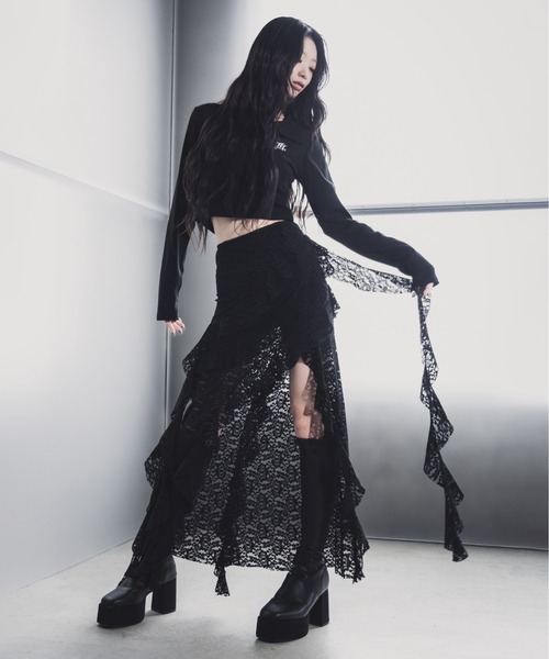 【Leus】Glossy slit skirtロング スカート★韓国人気★追跡可能 org.jpg