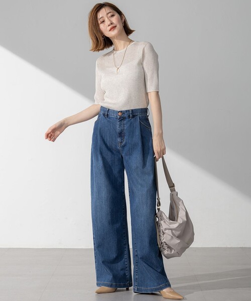 23区 L(ニジュウサンクオオキイサイズ)の「【FUDGE掲載/接触冷感】23区DENIM サマー タック ワイド パンツ(デニムパンツ・レディース・スカイブルー系/ターコイズブルー系・44/46/50/48)」の20枚目の写真