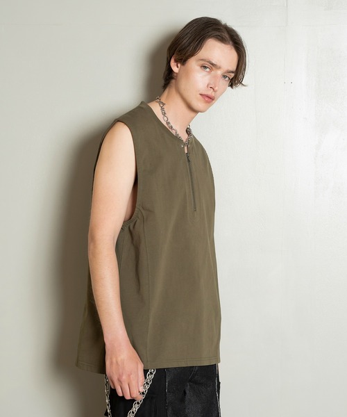 送料込★G-Star★Asymmetrical Zip Slim ノースリーブTシャツ Asymmetrical Zip Slim Tank Top | ベージュ | G-STAR® JP