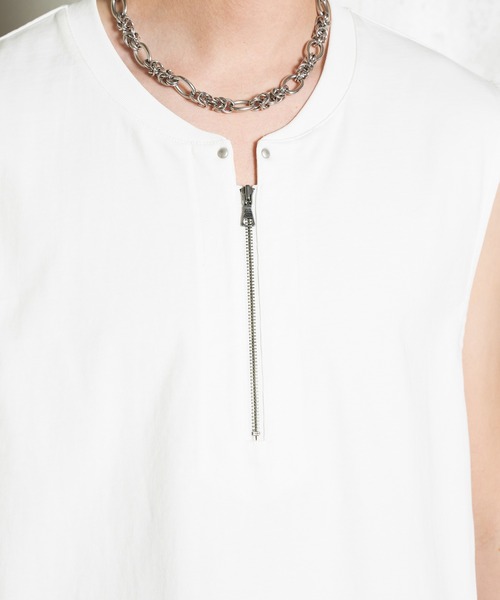 Forte(フォルテ)(フォルテ)の「Side Slit Zip No-sleeve T-shirts/ジップノースリーブTシャツ/洗える(Tシャツ/カットソー・メンズ・ホワイト/ブラック/カーキ・MEDIUM/LARGE)」の18枚目の写真