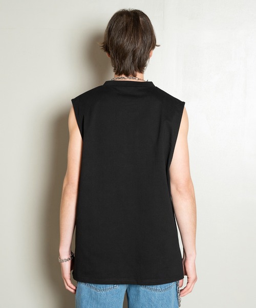 Side Slit Zip No-sleeve T-shirts/ジップノースリーブTシャツ/洗える