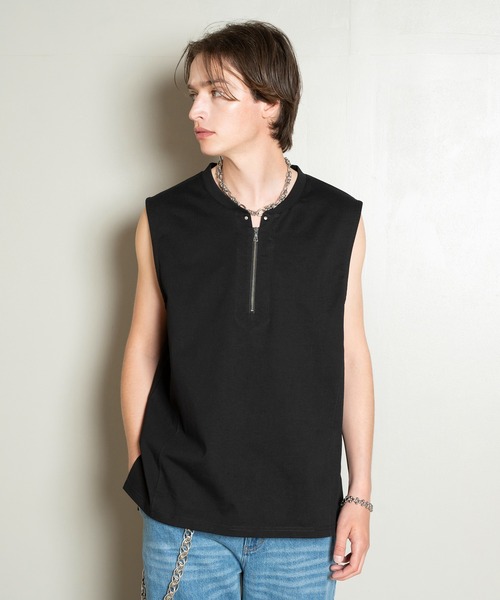 Forte(フォルテ)(フォルテ)の「Side Slit Zip No-sleeve T-shirts/ジップノースリーブTシャツ/洗える(Tシャツ/カットソー・メンズ・ホワイト/ブラック/カーキ・MEDIUM/LARGE)」の22枚目の写真