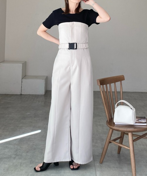 She's Closet(シーズクローゼット)の「フロントジップベルト付きビスチェオールインワンベアトップサロペット(サロペット/オーバーオール・レディース・ブラック/チャコールグレー/アイボリー/ブラウン・FREE)」の2枚目の写真