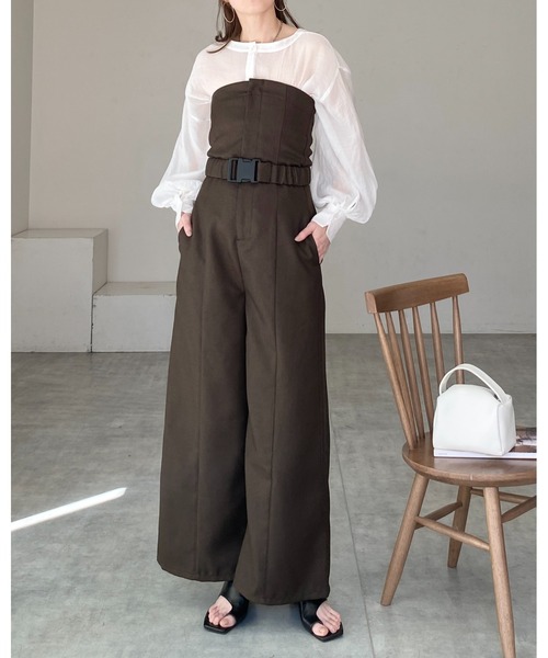 She's Closet(シーズクローゼット)の「フロントジップベルト付きビスチェオールインワンベアトップサロペット(サロペット/オーバーオール・レディース・ブラック/チャコールグレー/アイボリー/ブラウン・FREE)」の16枚目の写真