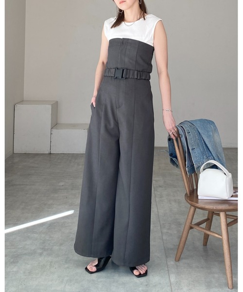 She's Closet(シーズクローゼット)の「フロントジップベルト付きビスチェオールインワンベアトップサロペット(サロペット/オーバーオール・レディース・ブラック/チャコールグレー/アイボリー/ブラウン・FREE)」の19枚目の写真