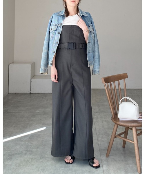 She's Closet(シーズクローゼット)の「フロントジップベルト付きビスチェオールインワンベアトップサロペット(サロペット/オーバーオール・レディース・ブラック/チャコールグレー/アイボリー/ブラウン・FREE)」の20枚目の写真
