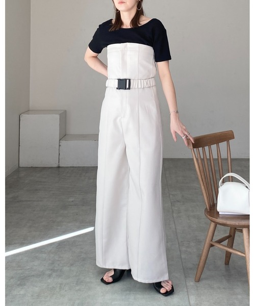 She's Closet(シーズクローゼット)の「フロントジップベルト付きビスチェオールインワンベアトップサロペット(サロペット/オーバーオール・レディース・ブラック/チャコールグレー/アイボリー/ブラウン・FREE)」の12枚目の写真