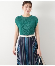 NEWYORKER - NEWYORKER ニューヨーカー　セーター　ニット　カットソー　ベージュ系　M セール】透かし柄 半袖クルーネックプルオーバー（ニット