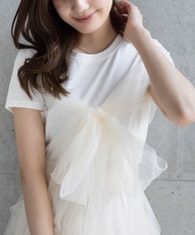 clear | 2wayチュールビックリボンTシャツ[バレエコア ガーリー カジュアル 大人]≪2025SS新作≫(Tシャツ/カットソー)