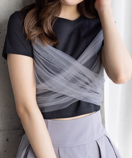 clear（クリア）の「2wayチュールビックリボンTシャツ[バレエコア ガーリー カジュアル 大人]（Tシャツ/カットソー・レディース・イエロー/ブラック/オフホワイト・F）」の3枚目の写真