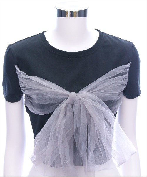 clear（クリア）の「2wayチュールビックリボンTシャツ[バレエコア ガーリー カジュアル 大人]（Tシャツ/カットソー・レディース・イエロー/ブラック/オフホワイト・F）」の11枚目の写真