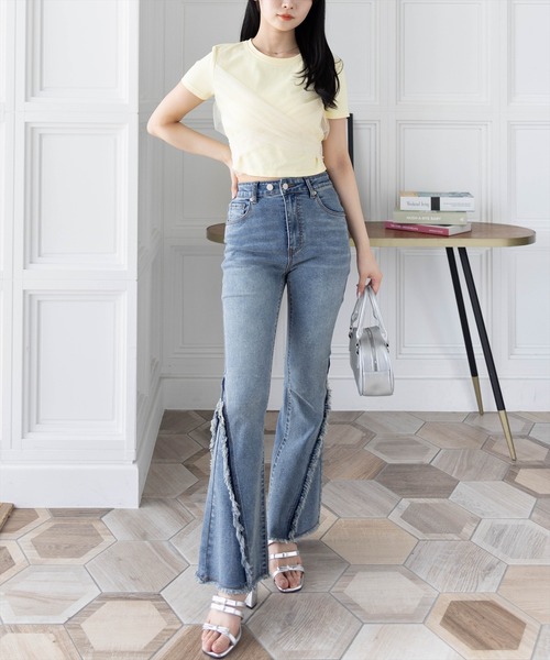 clear（クリア）の「2wayチュールビックリボンTシャツ[バレエコア ガーリー カジュアル 大人]（Tシャツ/カットソー・レディース・イエロー/ブラック/オフホワイト・F）」の5枚目の写真