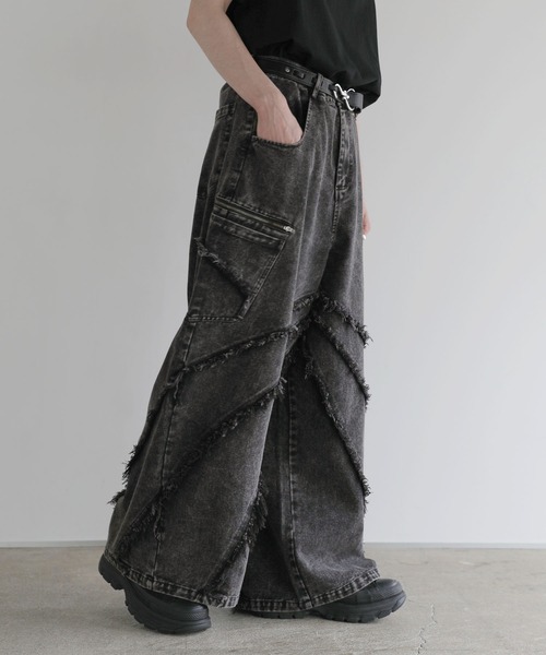お中元 お歳暮 お年賀 夏 冬 年末年始のご挨拶 ギフト 通販な LILL（リル）の「【12oz】ワイドストレートメタルZIP パンツ