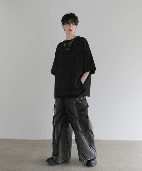 LILL(リル)の「ルーズシルエットウォッシュドフリンジジップデニム(デニムパンツ・メンズ・ブラック・S/M/L/XL)」の7枚目の写真