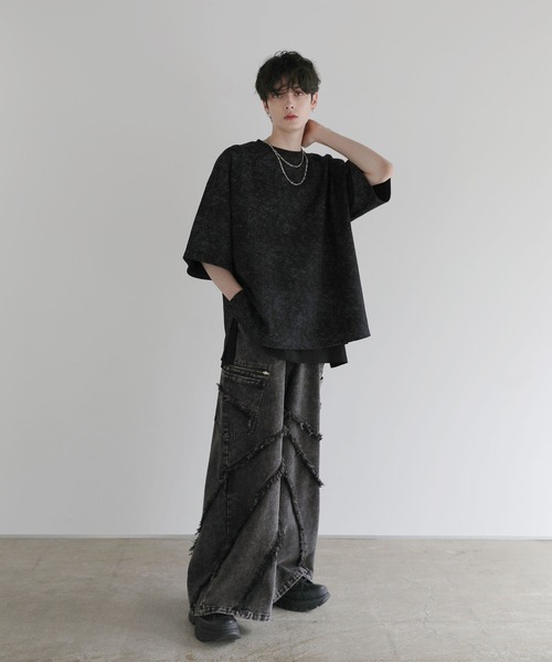 LILL(リル)の「ルーズシルエットウォッシュドフリンジジップデニム(デニムパンツ・メンズ・ブラック・S/M/L/XL)」の9枚目の写真