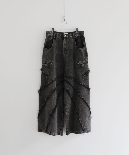 LILL(リル)の「ルーズシルエットウォッシュドフリンジジップデニム(デニムパンツ・メンズ・ブラック・S/M/L/XL)」の12枚目の写真