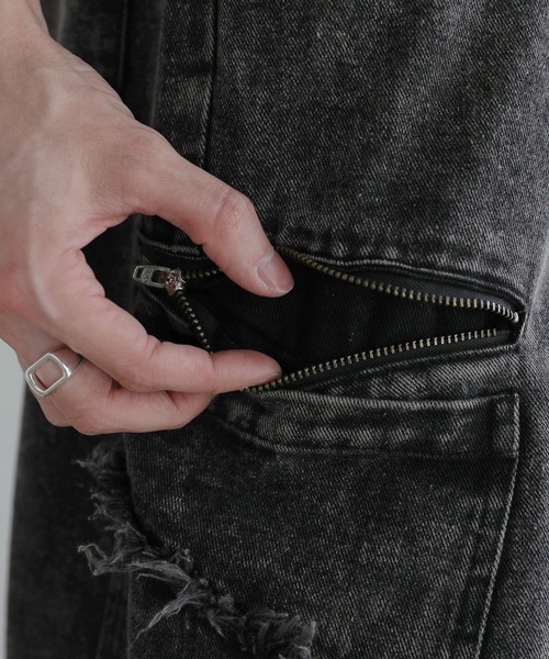 LILL(リル)の「ルーズシルエットウォッシュドフリンジジップデニム(デニムパンツ・メンズ・ブラック・S/M/L/XL)」の22枚目の写真