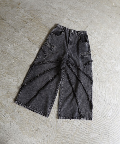 LILL(リル)の「ルーズシルエットウォッシュドフリンジジップデニム(デニムパンツ・メンズ・ブラック・S/M/L/XL)」の14枚目の写真